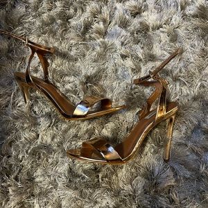 Rose gold ankle strap heel